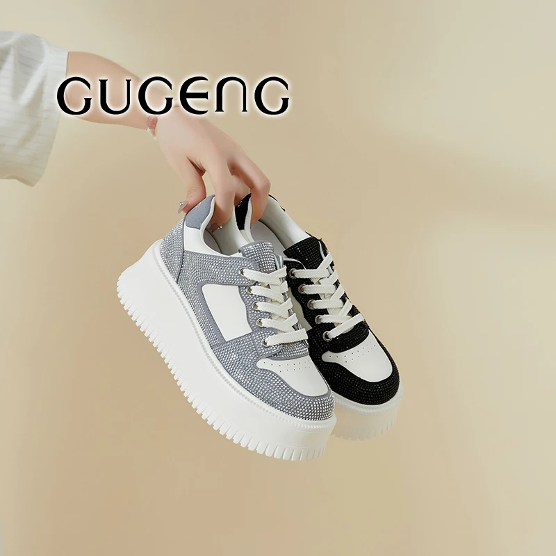 GUGENG/古耕小个子厚底板鞋6CM跟增高休闲鞋2025秋季新款系带女鞋