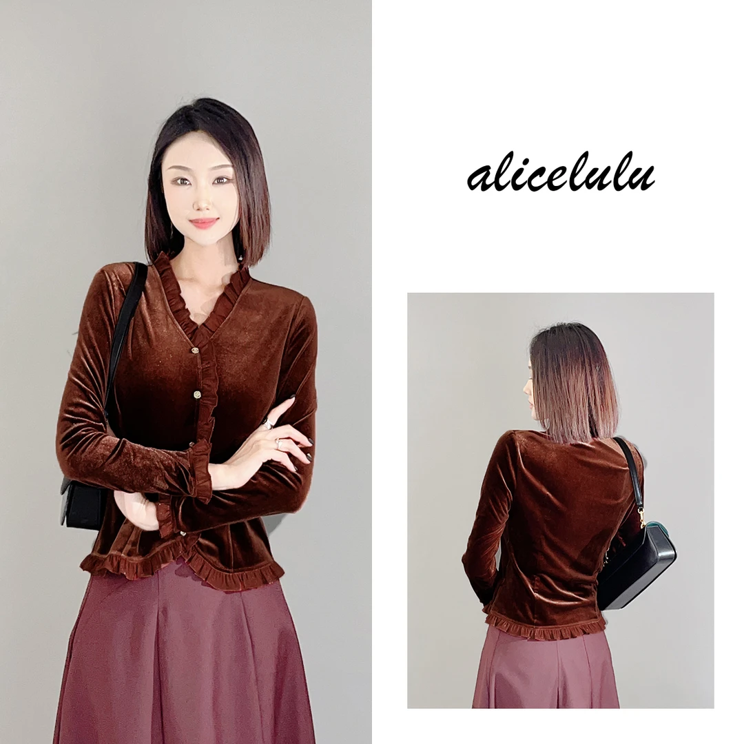 1 alicelulu “梦中芭蕾”衬衫 优雅丝绒 浪漫花边 S1034565L