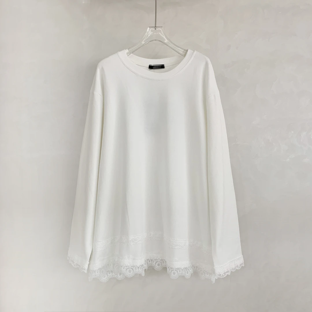 DEZI宝藏衣橱圆领袖下摆蕾丝长袖舒适女士显瘦T恤LS1135088