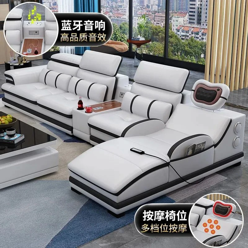 狄䇤真皮沙发客厅组合大小户型多功能音乐按摩沙发整装现代沙发