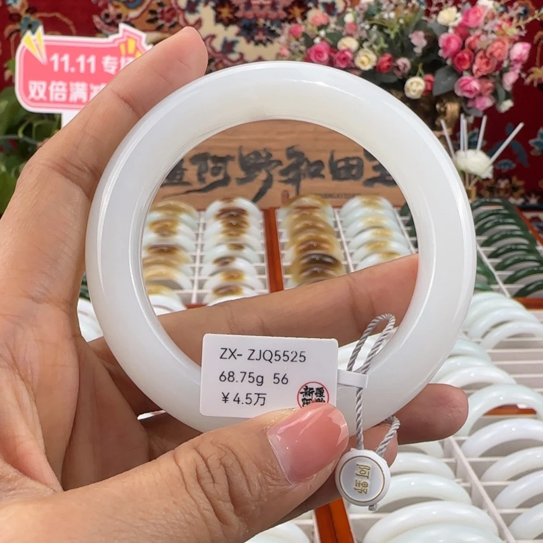 和田玉未镶嵌手镯天然新疆羊脂白玉女士手镯