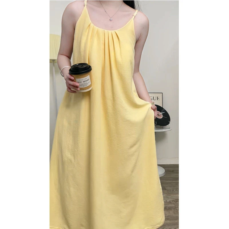 吊带睡裙带胸垫女薄款夏季云朵棉吊带长裙露背度假裙高级感睡衣裙