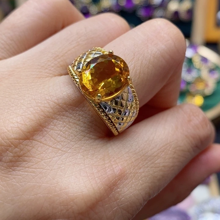 水晶戒指银S925镶嵌天然水晶戒指