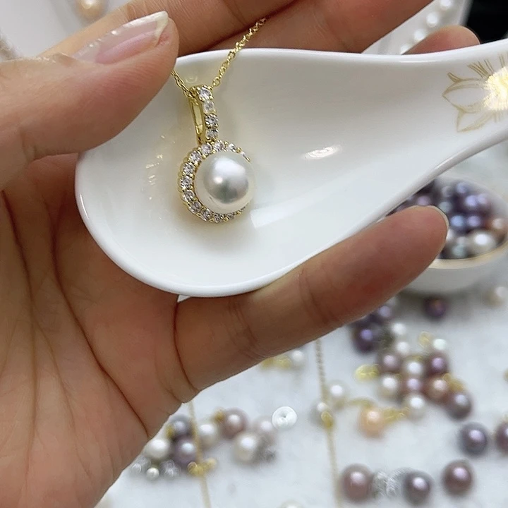 合金淡水珍珠白珠金色太阳花万能扣吊坠