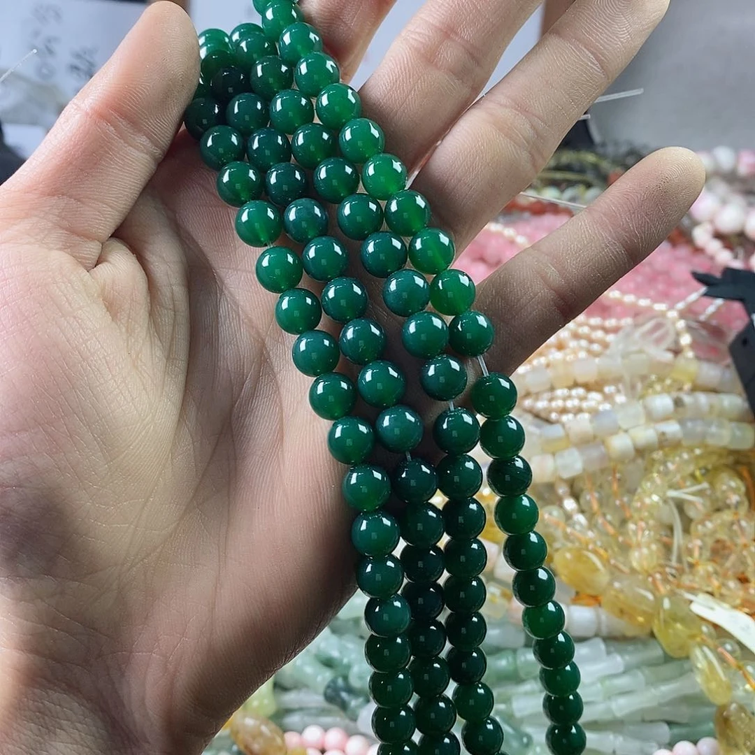 玛瑙/玉髓珠宝半成品合金一条天然8mm祖母绿玛瑙圆珠A级