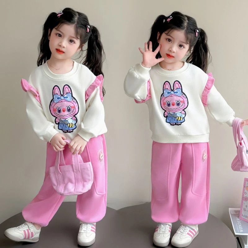 女童秋装套装2025新款洋气儿童卡通卫衣卫裤春秋女宝宝亮灯两件套