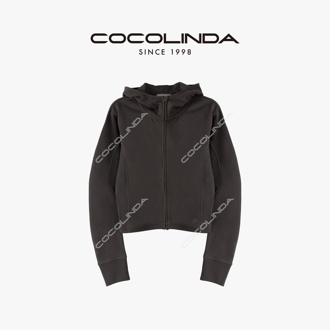 COCOLINDA | 棉质拼接灰色连帽拉链款卫衣H2631