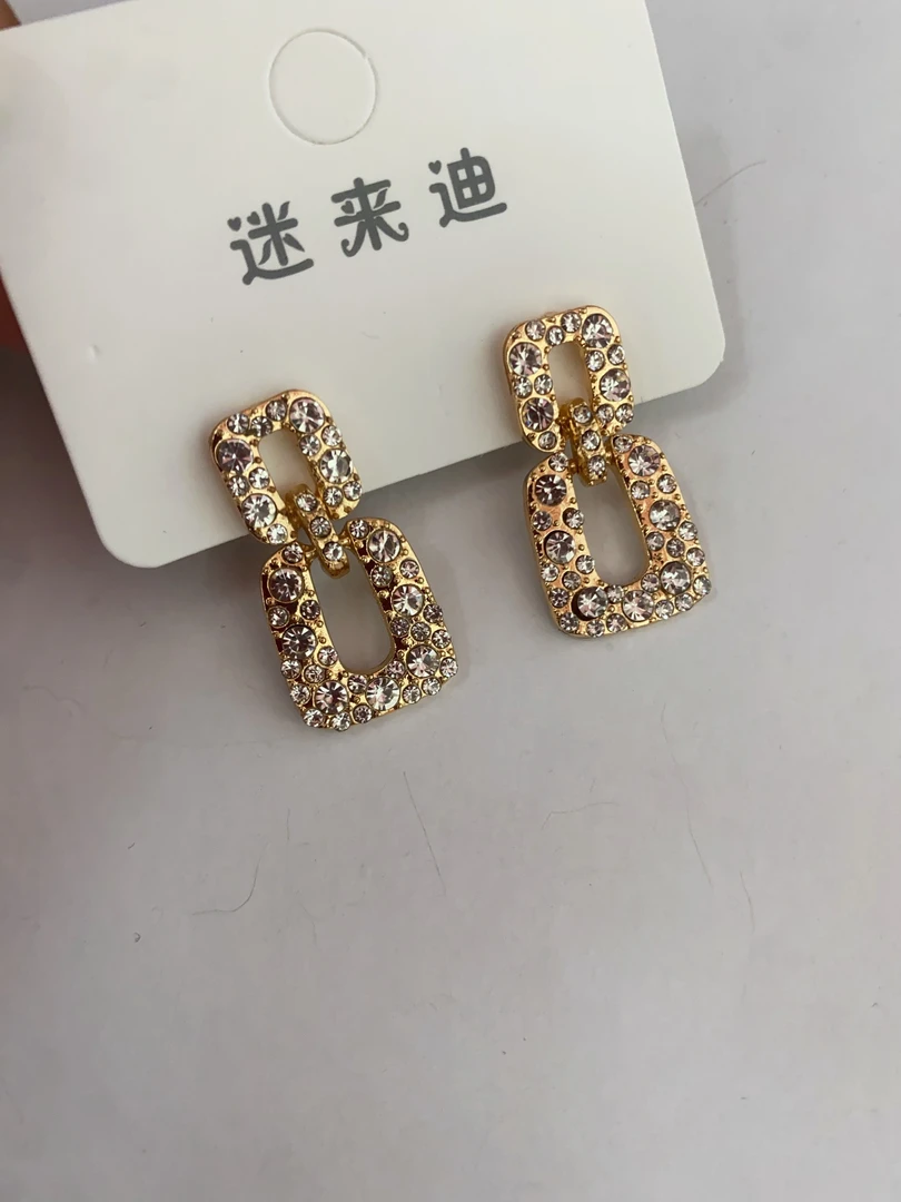 合金仿水晶耳饰 纯色女日韩原创设计耳环满钻几何图形复古气质