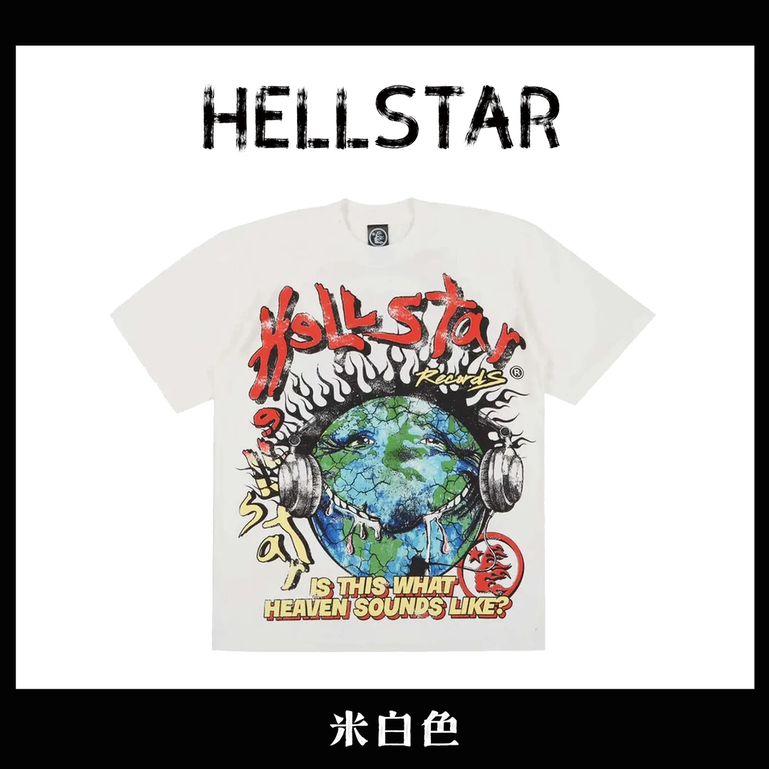 Hellstar/地狱之星人间天堂米白色美式复古街头短袖T恤