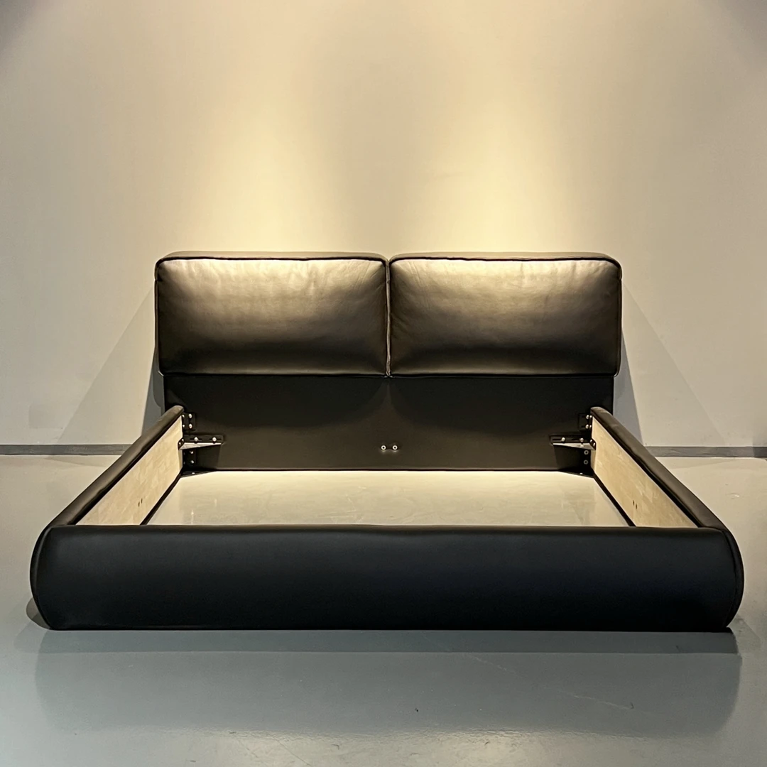 意式床大黑牛豆腐块设计师高端黑色主卧1.8m皮床轻奢