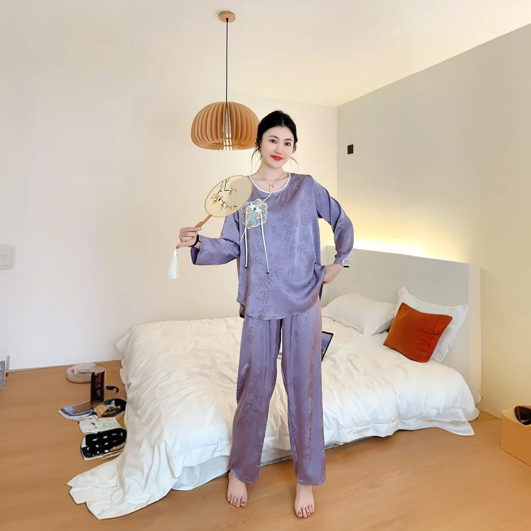 新中式国风睡衣女套装舒适大码清爽轻奢家居服两件套可外穿1503