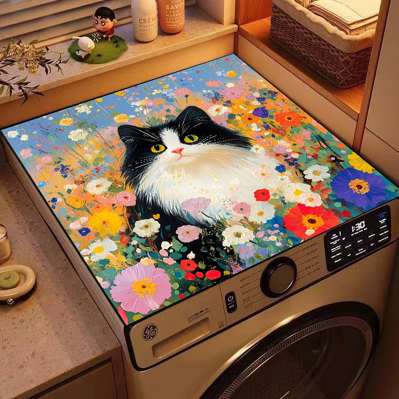 【油画猫咪】60*60cm硅藻泥底家用洗衣机垫台面桌面吸水吸油垫子
