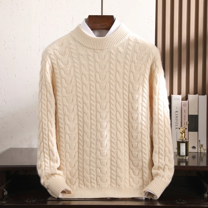 2025年秋季休闲长袖羊绒套头衫男装针织加厚半高领冬季秋冬百搭