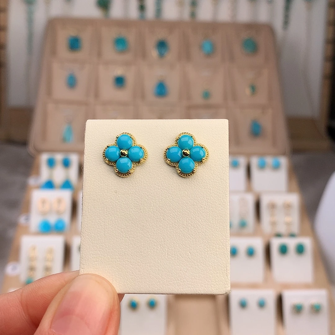 绿松石银S925镶嵌耳饰