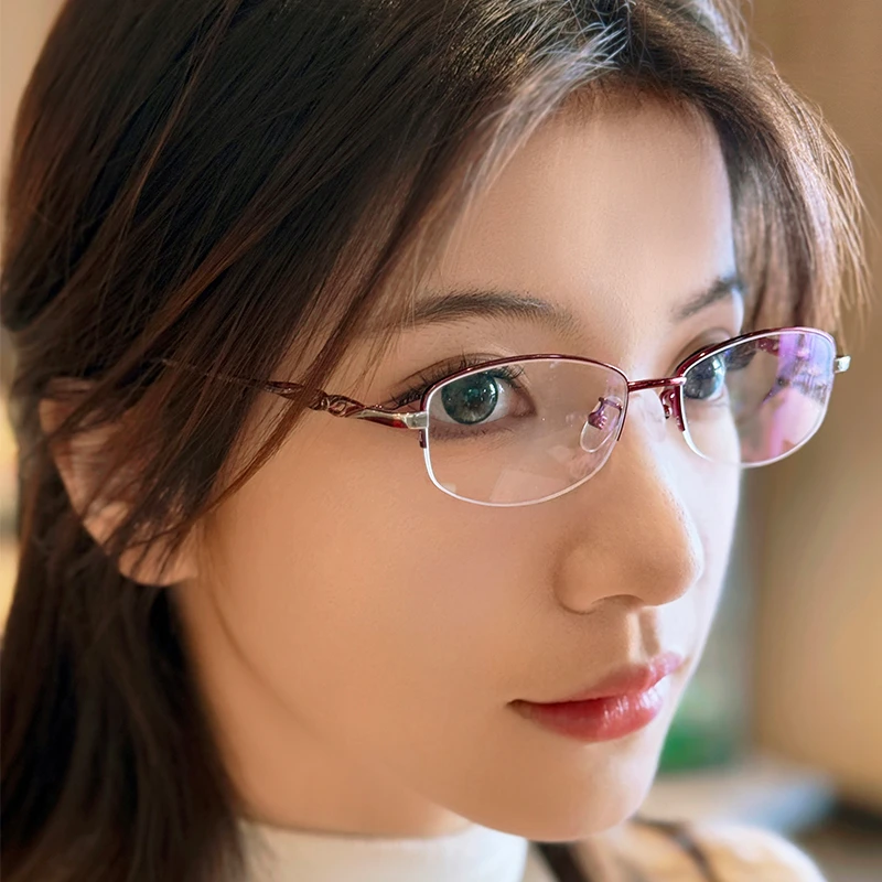 紫鹿近视眼镜女超轻平光半框眼镜女配有近视度数变色优雅女士