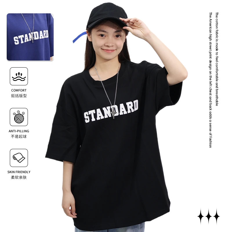 BLNK潮牌克莱因蓝美式复古印花T恤宽松夏季纳凉T恤短袖上衣