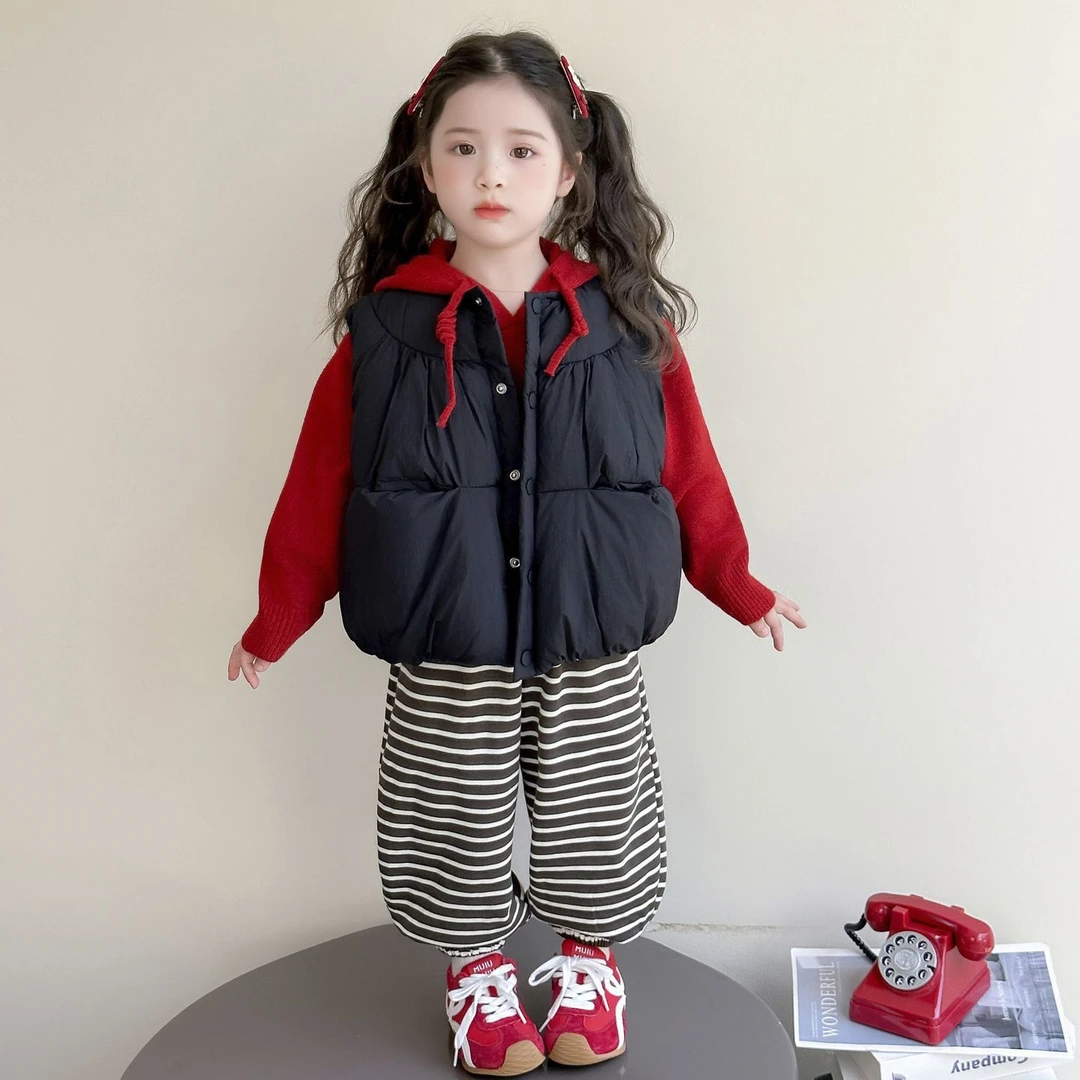 女童马甲套装秋冬季2025新款洋气儿童加厚冬装女宝宝上衣两件套潮