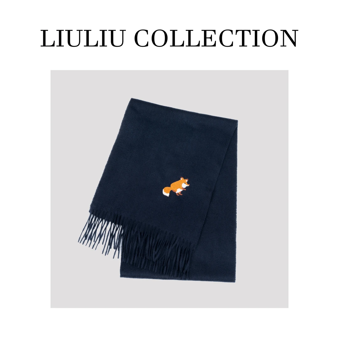 简约百搭可爱手绣狐狸流苏羊绒围脖围巾