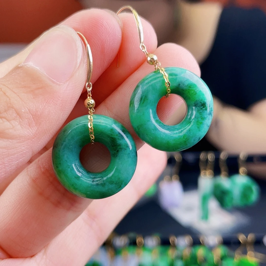 翡翠18K金镶嵌耳饰饰品