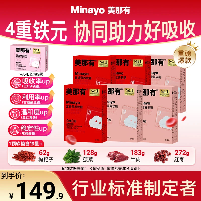Minayo美那有富铁软糖女性铁元素3.3mg营养健康儿童孕妇品牌rb
