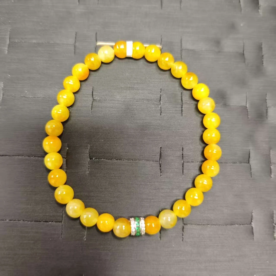 黄翠色圆珠玉石手串