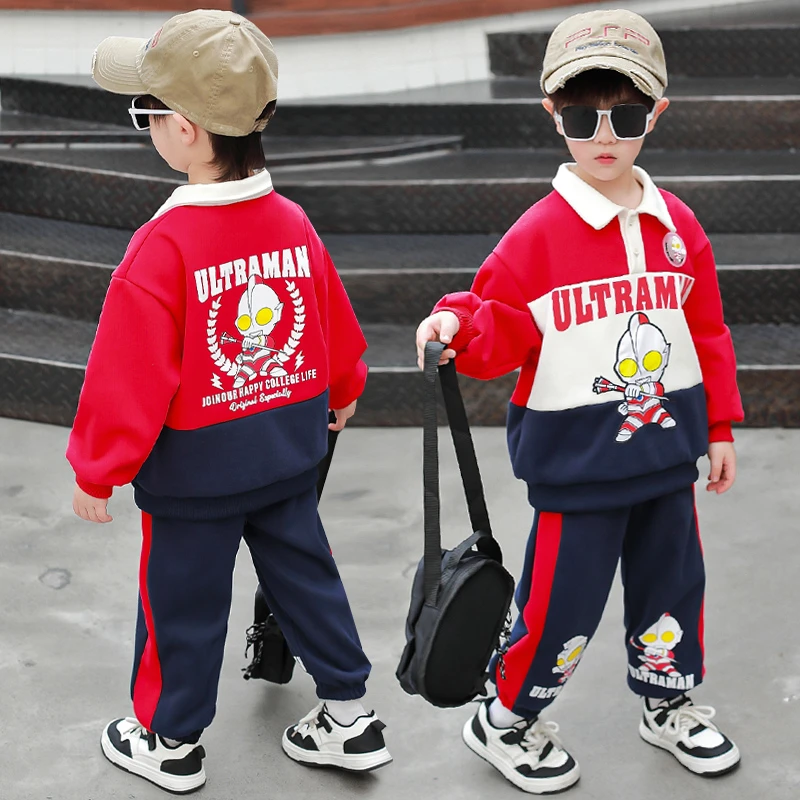 奥特曼衣服男童套装春秋季2025新款男孩POLO领卫衣两件套儿童春装