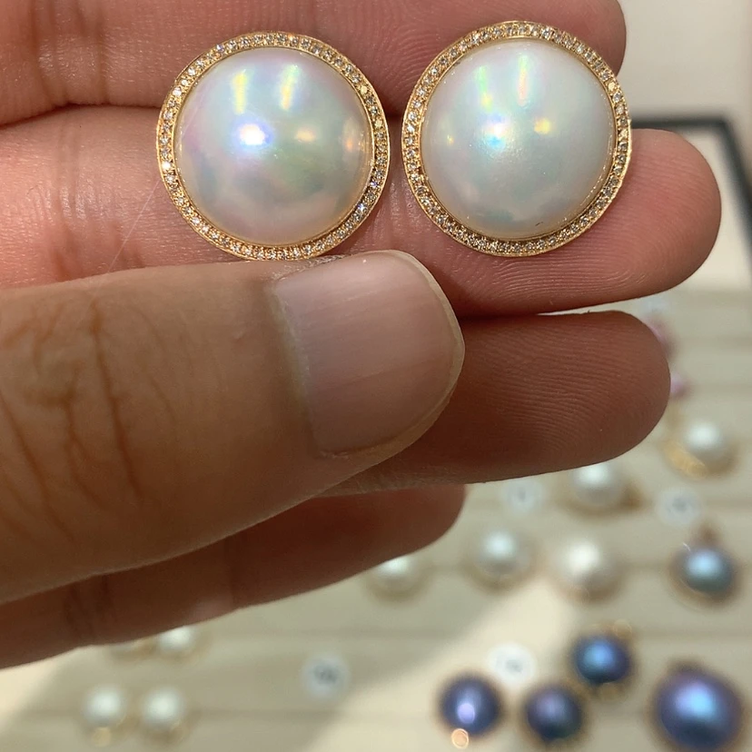【闪购商品】耳饰拼合珍珠（马贝珠）18K金镶嵌