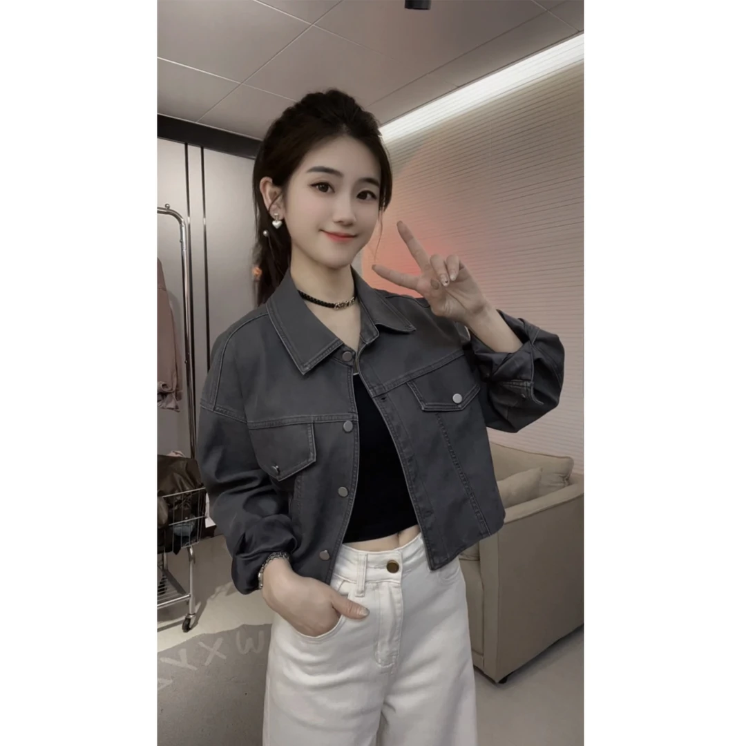 美式复古机车洗水皮夹克短外套女秋季酷飒风辣妹气质显瘦高腰上衣