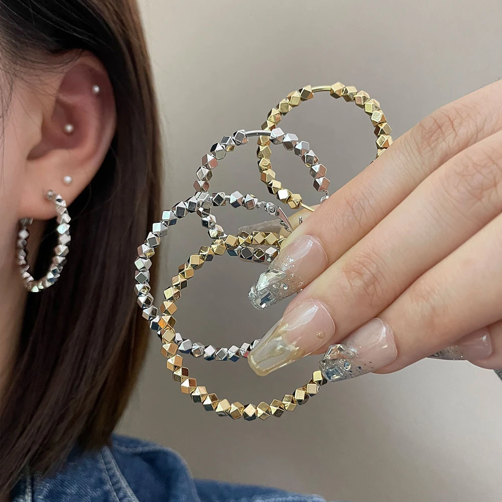 合金耳饰 2025年爆款碎银子耳环耳圈女S925银针轻奢高级感大圈圈