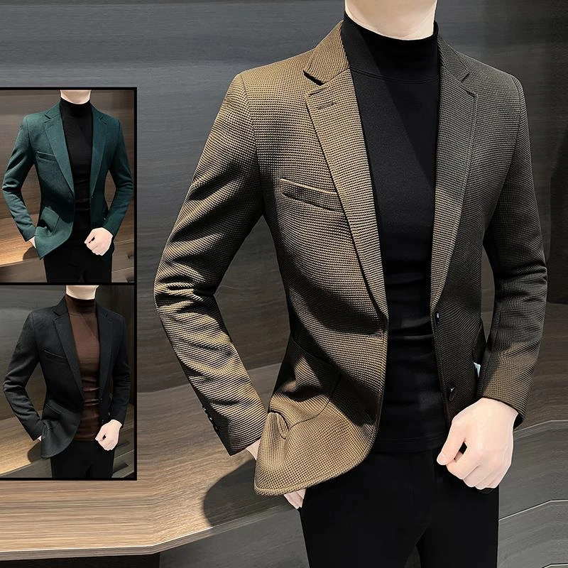 华夫格男士西装外套春秋季2025新款高级感男生衣服高级感