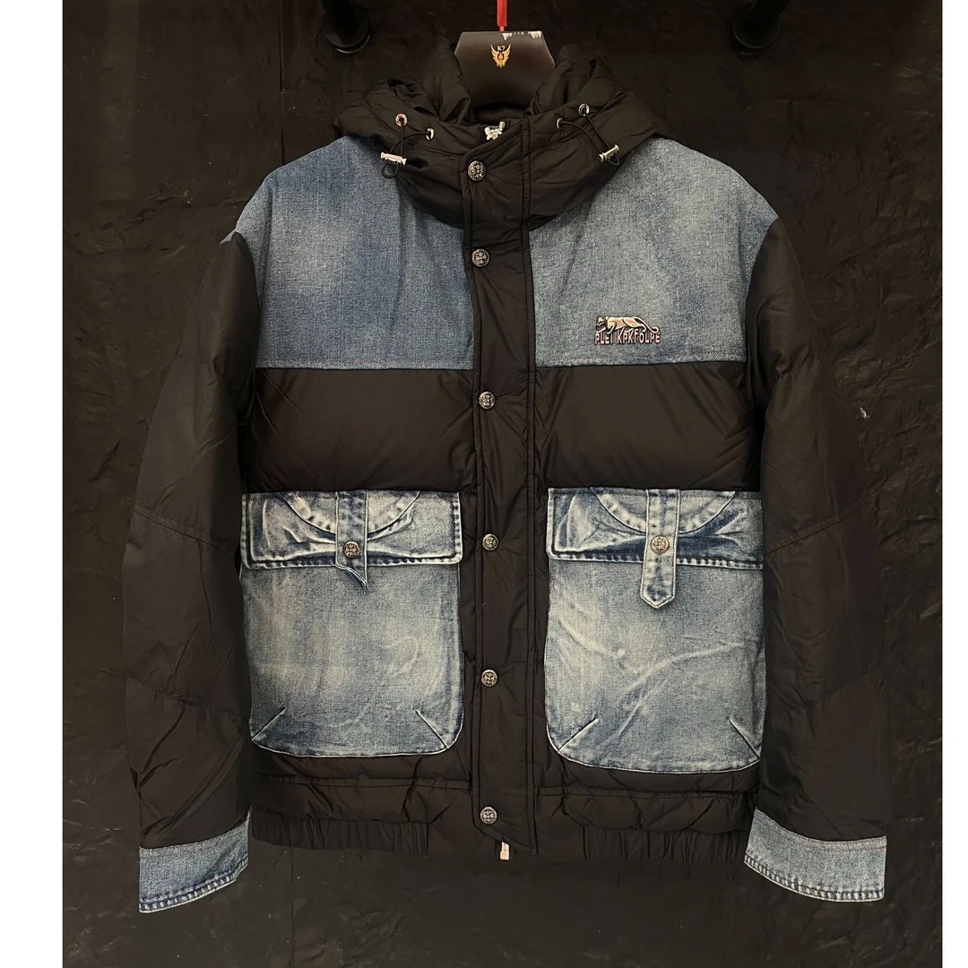 冬季欧货男士保暖百塔提花牛仔拼接立领棉服休闲修身外套XYR6225