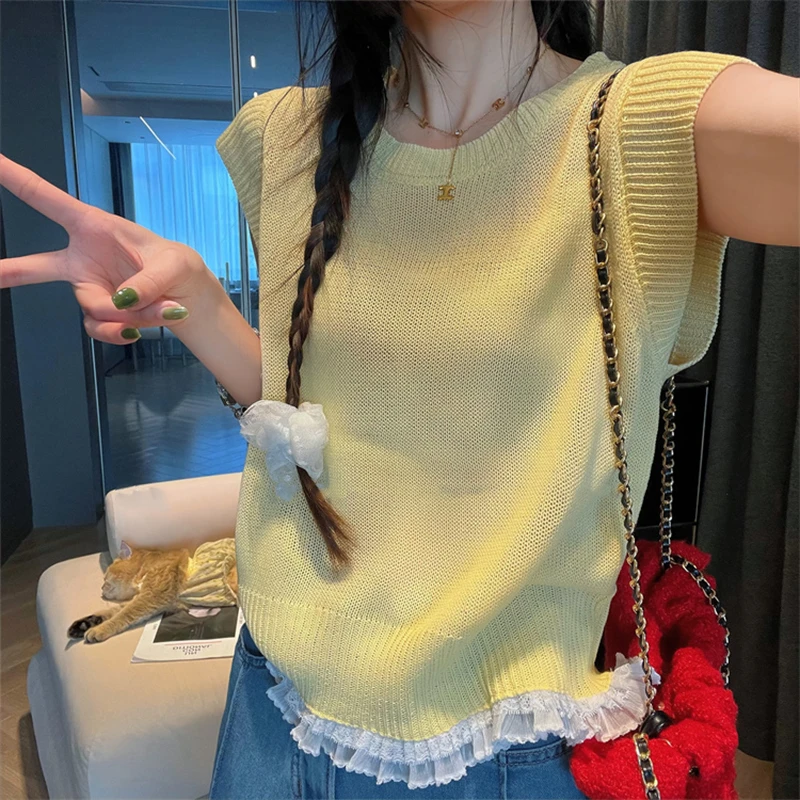 显瘦修身简约针织短袖T恤女春夏2025新款洋气高级设计感百搭上衣