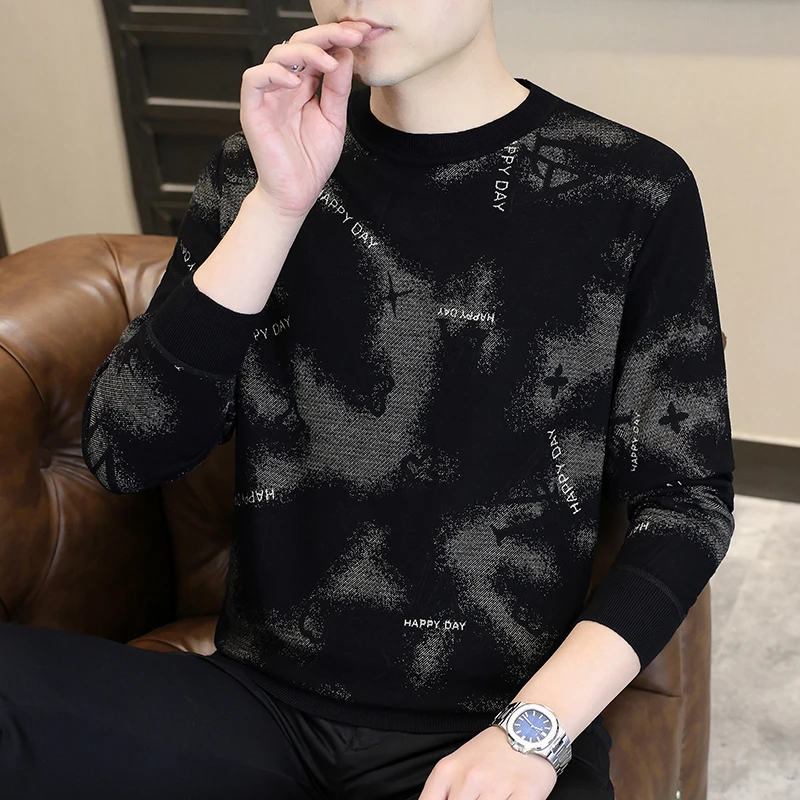 高档轻奢男士长袖T恤2025新款潮流针织衫毛衣圆领休闲薄款卫衣男