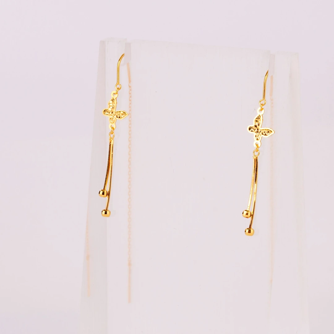 Chow Tai Seng/周大生碎碎冰蝴蝶带流苏足金u型耳线 2.13g 112号