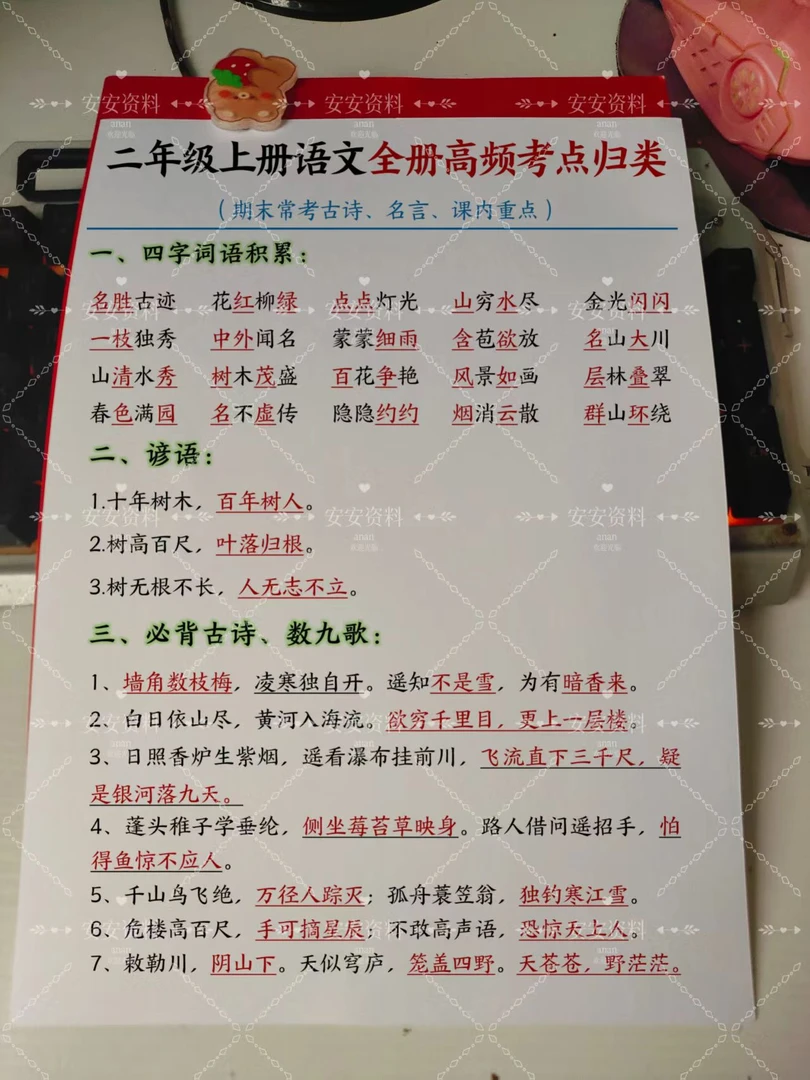 2025新版二年级上册语文全册重点归类知识汇总