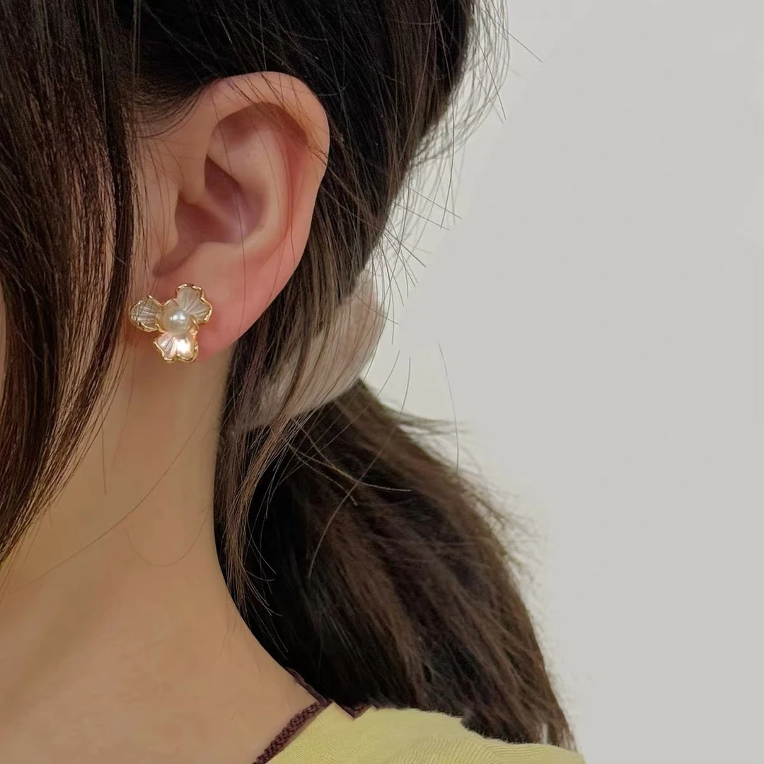 铜合金莫桑石耳饰 【鸢尾】花造型法式复古气质耳环耳夹女