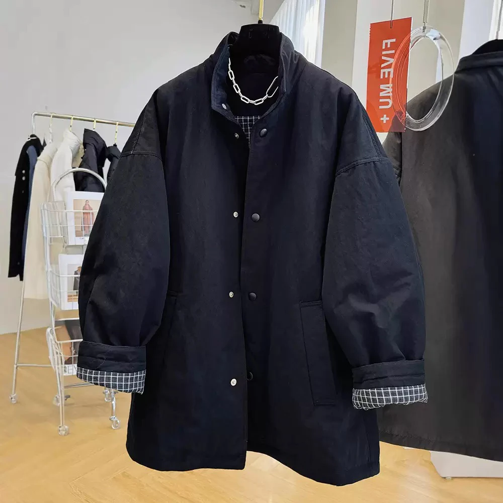 立领棉服外套格纹