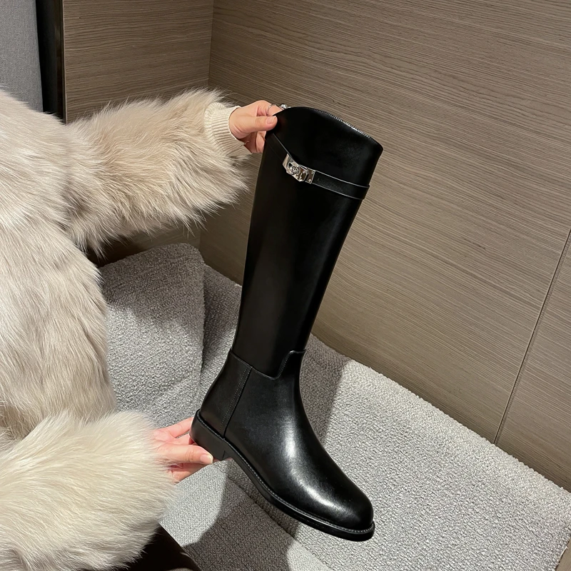 【跟高2.5cm】高筒靴圆头女鞋时装靴小个子小腿粗靴子厚底冬季9321