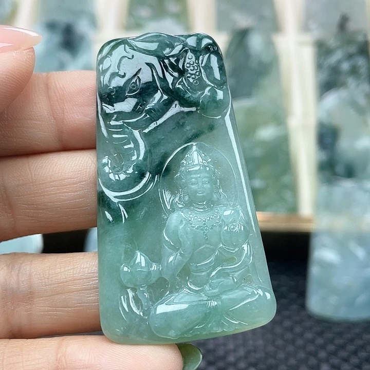 颈饰未镶嵌翡翠天然缅甸翡翠A货普贤菩萨