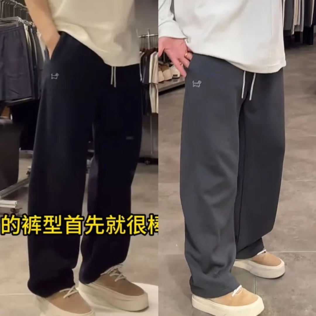 秋季新款曼巴棉小狗刺绣简约直筒休闲长裤