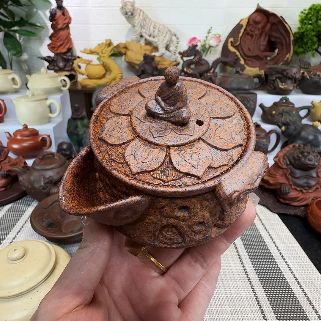 紫砂茶杯石窟手抓壶