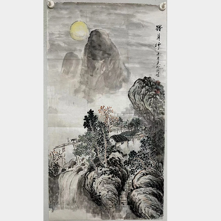 2124  纯手绘老字画《踏月行》中堂  尺寸 100×50