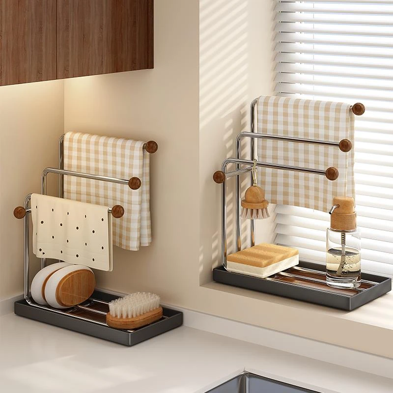 不锈钢厨房抹布置物架水槽台面洗碗布海绵收纳多功能沥水架子