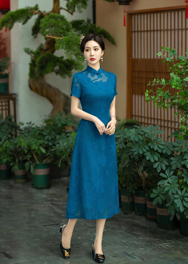 【福利】高端专柜断码手工旗袍  T-812蓝