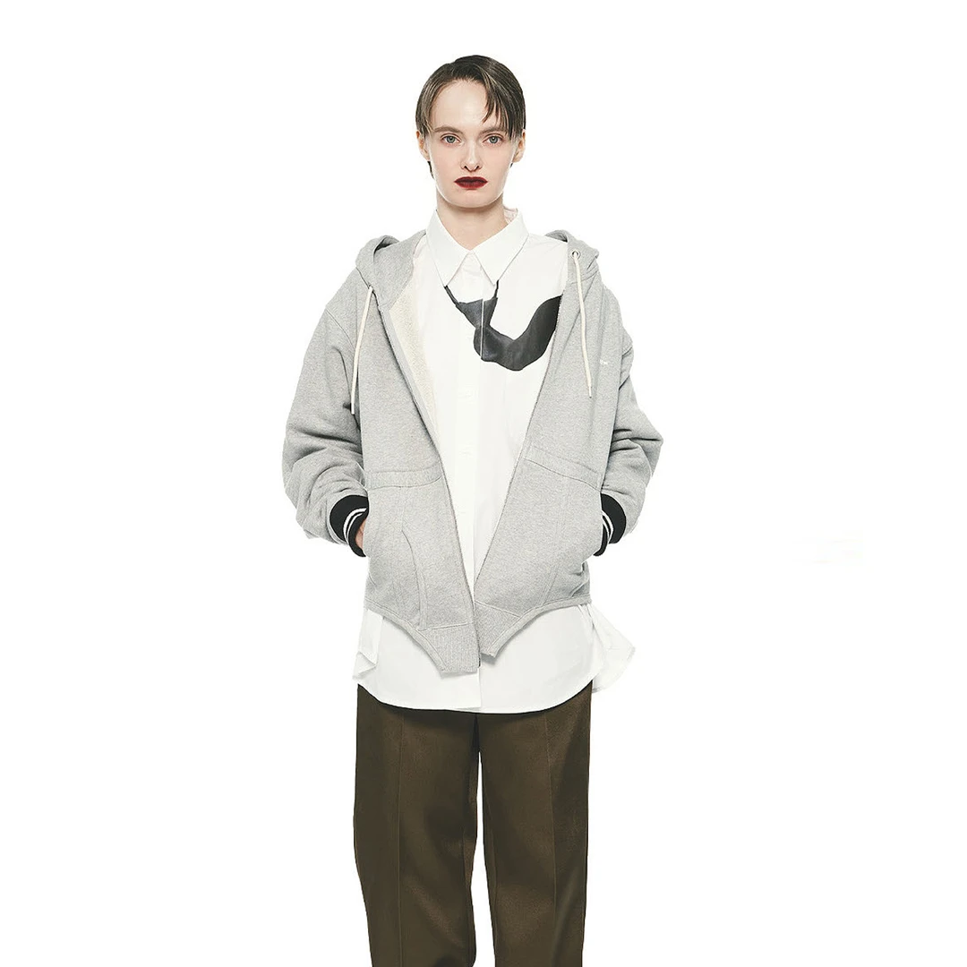 现货PUSHBUTTON25早秋新品设计师品牌不规则连帽拉链卫衣开衫外套