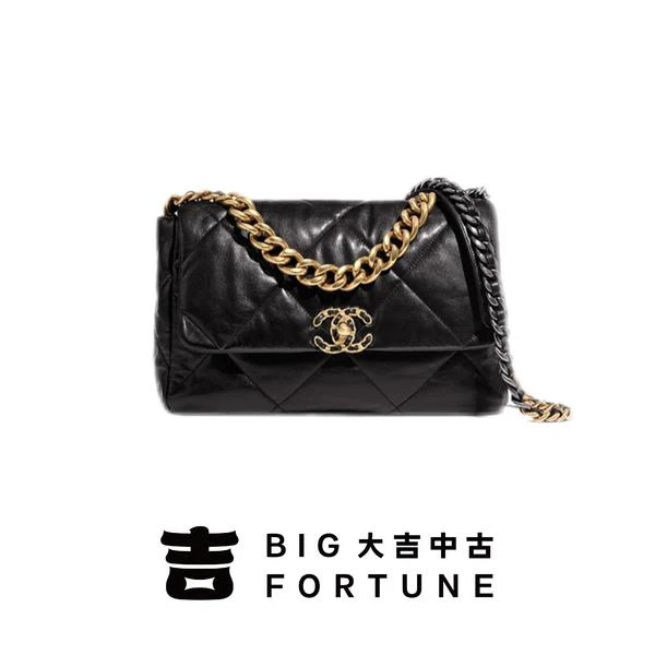 大吉中古/Chanel香奈儿中号黑金19 bag斜挎包