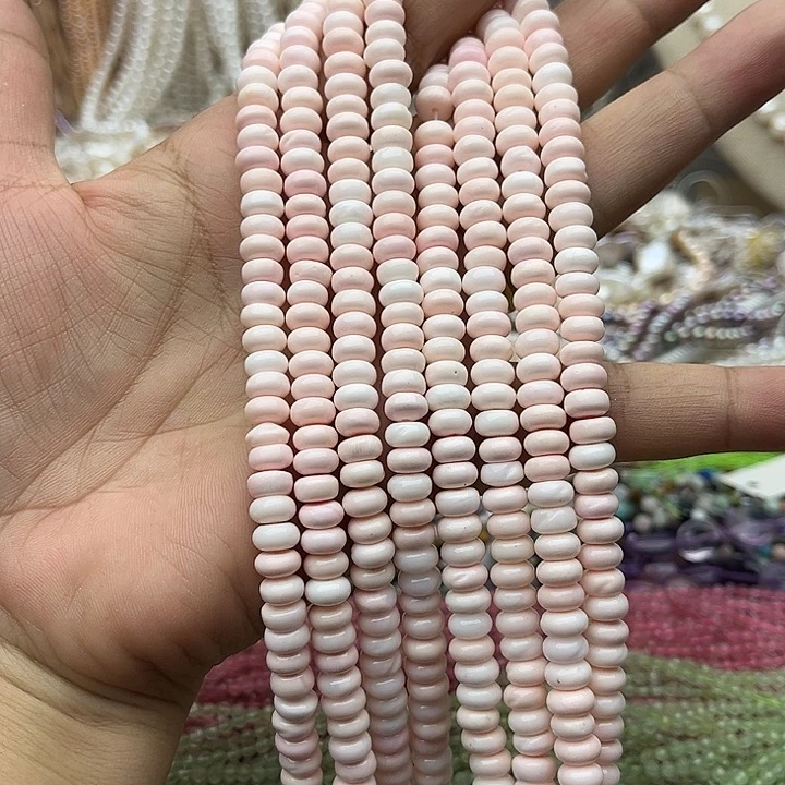 玛瑙/玉髓未镶嵌珠宝半成品一条6.5mm左右粉贝贝算盘珠
