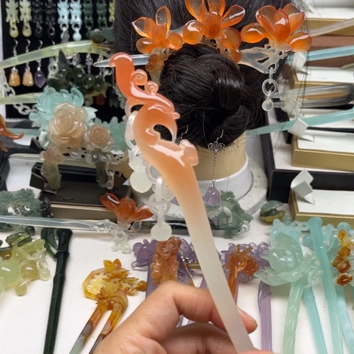 故***渊蛇纹石玉未镶嵌发簪