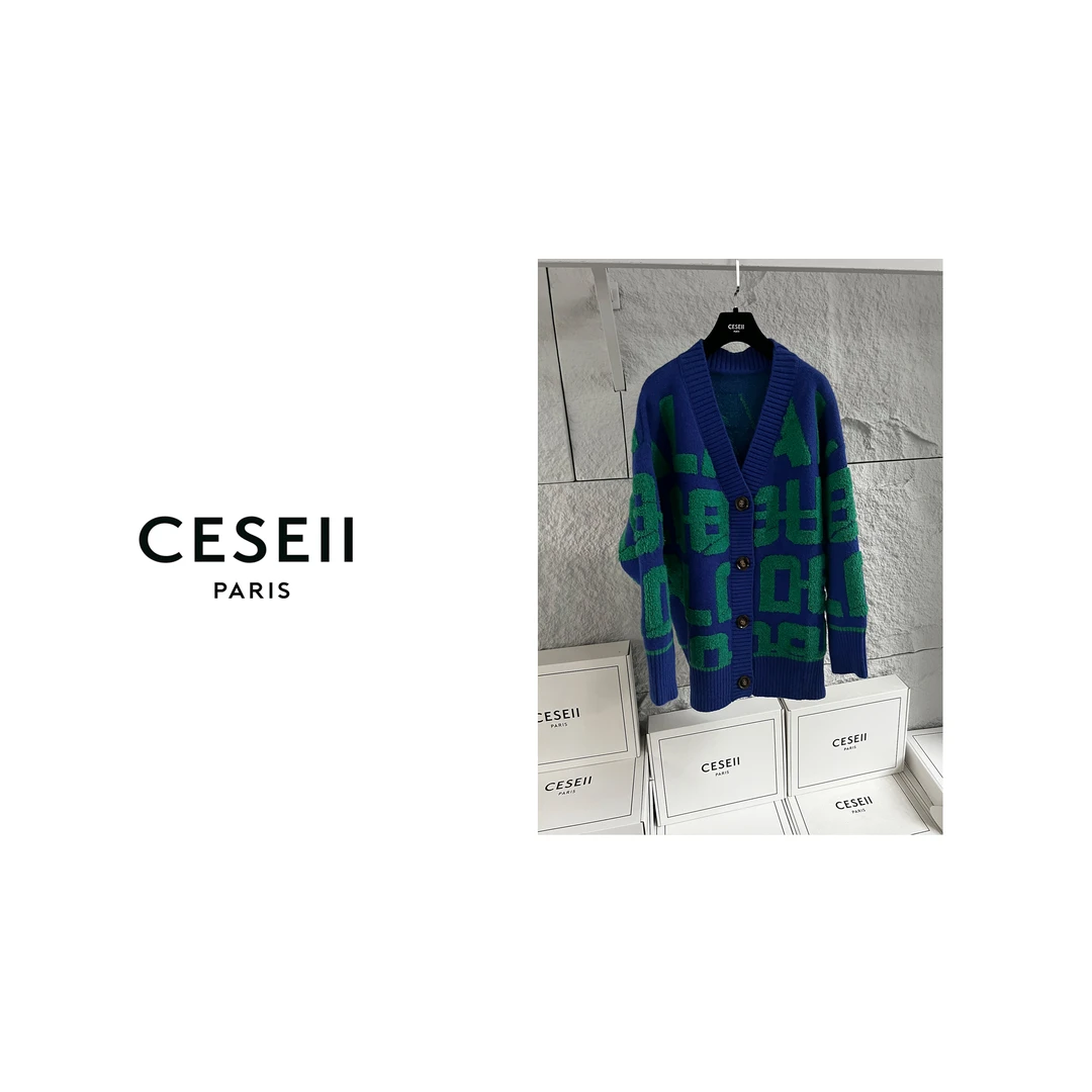 【25XJ685】CESEII羊毛混纺提花工艺字母减龄高品质百搭针织外套
