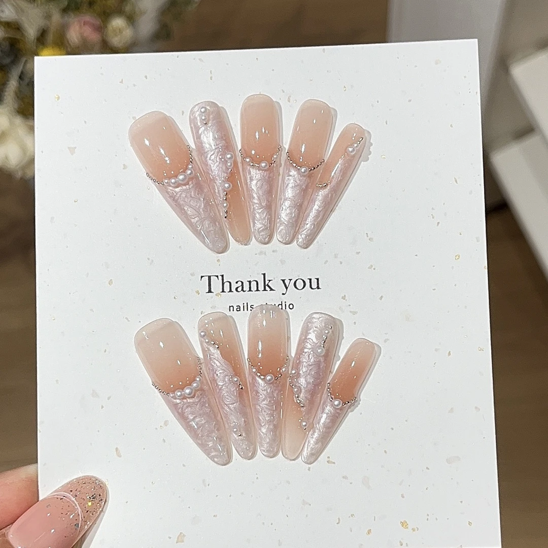 【告白气球】法式奶油风高级感丝绸云母螺纹珍珠贵气手工穿戴甲美甲